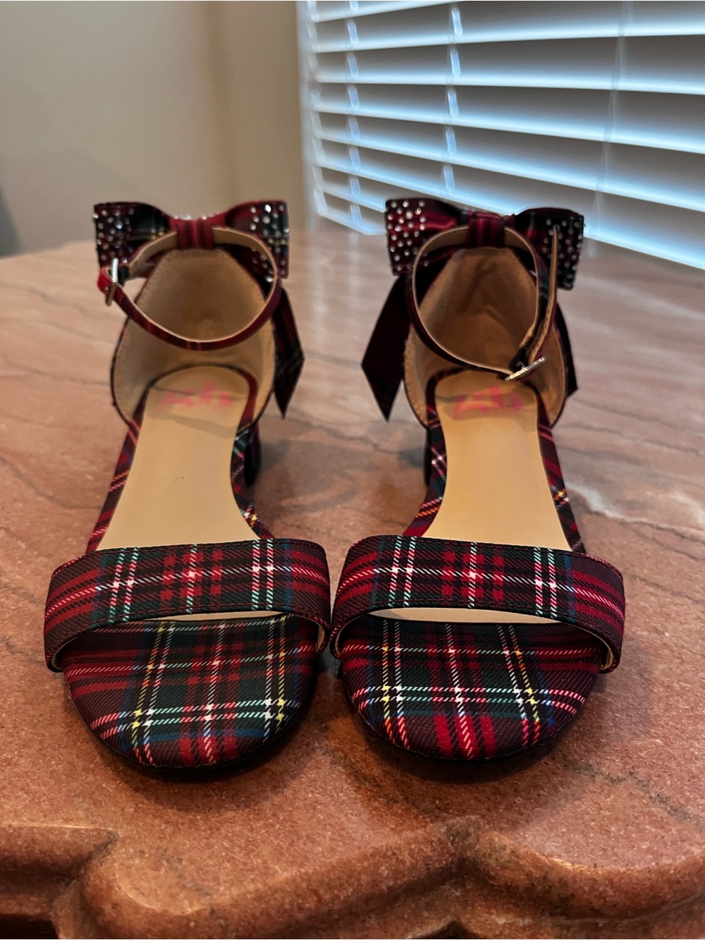 GB Girls Red Plaid Ankle Strap With Bow Sandal; Size 13M